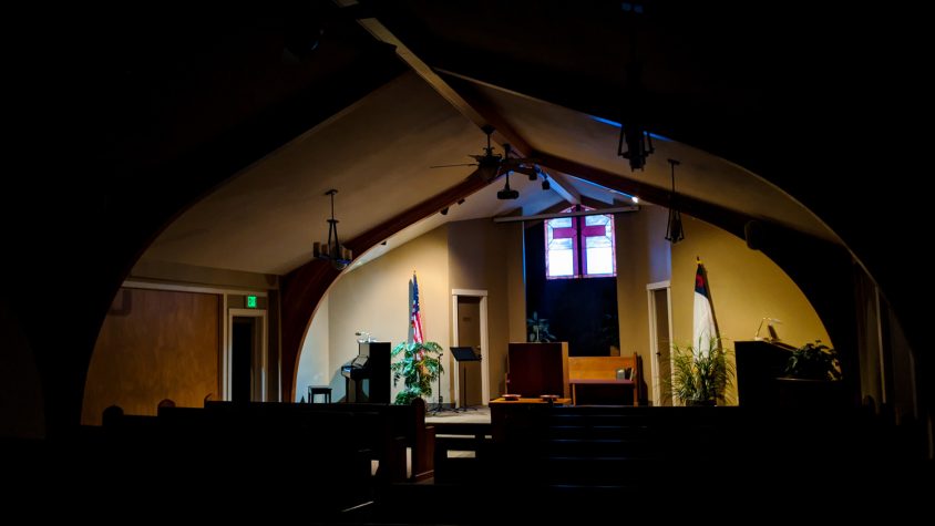 Photo: The sanctuary, with the stage lit